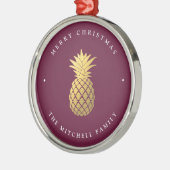Faux Gold Pineapple op Bourgogne | Kerstmis Metalen Ornament (Links)