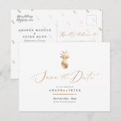 Faux Gold Pineapple Save the Date Briefkaart (Voorkant / Achterkant)