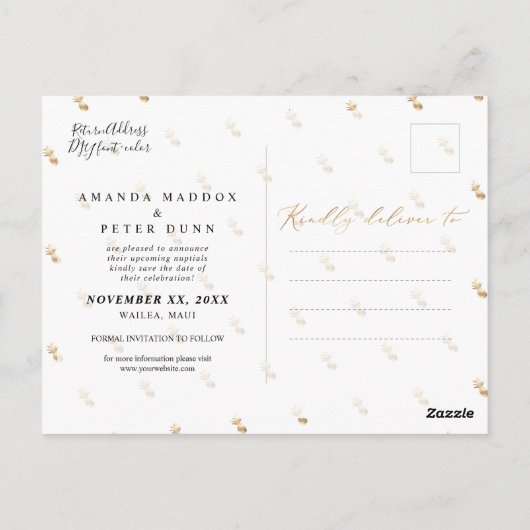 Faux Gold Pineapple Save the Date Briefkaart (Achterkant)