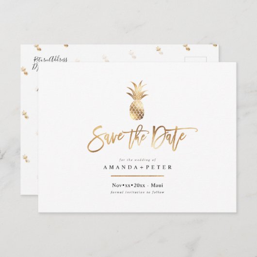 Faux Gold Pineapple Save the Date briefkaarten (Voorkant / Achterkant)