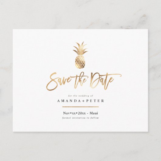 Faux Gold Pineapple Save the Date briefkaarten (Voorkant)