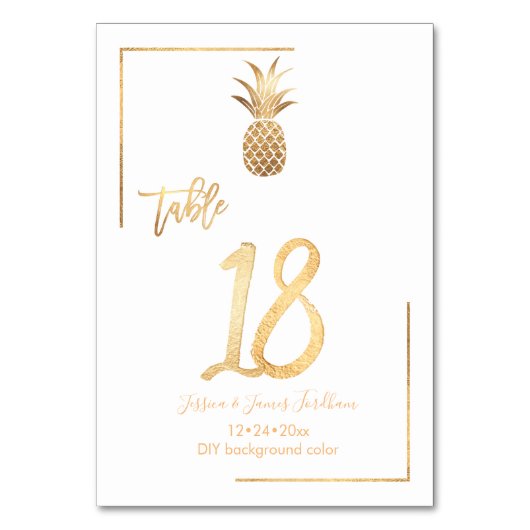 Faux Gold Pineapple Wedding Table Number 1-100 Kaart (Voorkant)