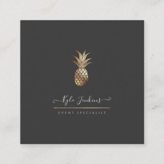 FAUX GOLD PINEAPPLES DIY ACHTERGROND VIERKANTE VISITEKAARTJE (Voorkant)