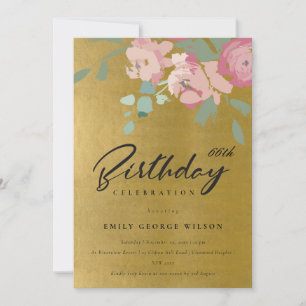 FAUX GOLD PINK BLUE PEONY FLORAL ELKE LEEFTIJD BIE KAART