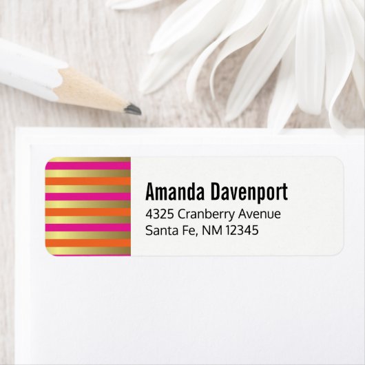 Faux Gold Pink & Oranje gradiëntstripes Etiket (Insitu)