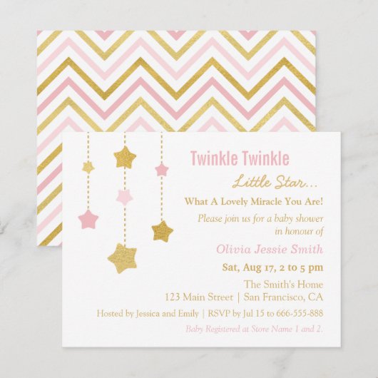 Faux Gold Pink Twinkle Little Star-Baby shower Kaart (Voorkant / Achterkant)