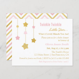 Faux Gold Pink Twinkle Little Star-Baby shower Kaart