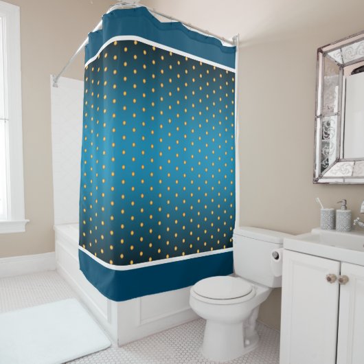 Faux Gold Polka Dots on Blue Gradient Douchegordijn (In situ)