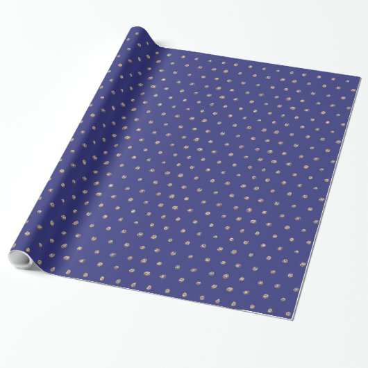 Faux Gold Polka Dots on Dark Periwinkle Blue Cadeaupapier (Uitgerold)