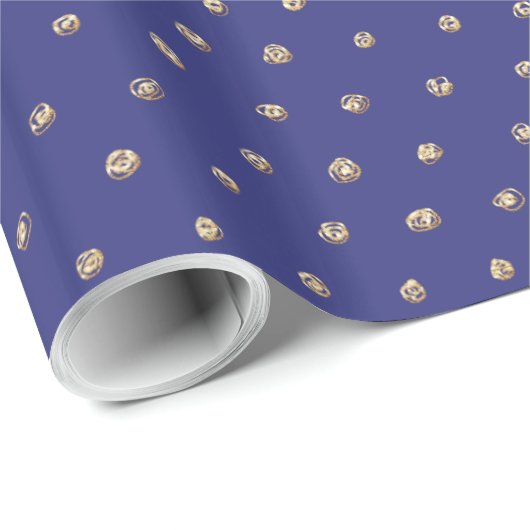 Faux Gold Polka Dots on Dark Periwinkle Blue Cadeaupapier (Rol Hoek)