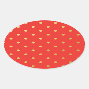 Faux Gold Polka Dots Red Metallic Ovale Sticker