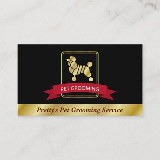 Faux Gold Poodle Pet Grooming Service Visitekaartje (Voorkant)