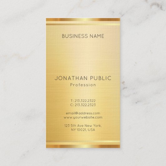 Faux Gold Premium Linnen Verticale Sjabloon Luxe Visitekaartje (Achterkant)