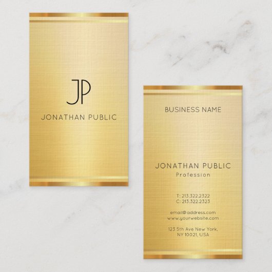 Faux Gold Premium Linnen Verticale Sjabloon Luxe Visitekaartje (Voorkant / Achterkant)