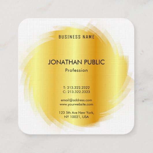 Faux Gold Professional Modern Elegant Sjabloon Vierkante Visitekaartje (Achterkant)