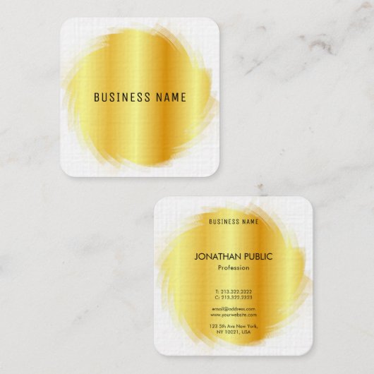 Faux Gold Professional Modern Elegant Sjabloon Vierkante Visitekaartje (Voorkant / Achterkant)