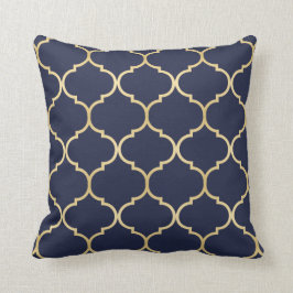 Faux Gold Quatrefoil Patroon Blauw Kussen