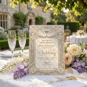 Faux Gold Quilted & Printed Pearl Rococo Swans Kaart