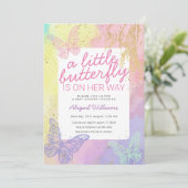 Faux Gold Rainbow Butterflies Girl Baby shower Kaart (Staand voorkant)