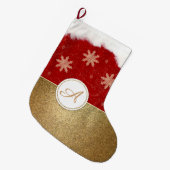 Faux Gold Red en White Monogram Grote Kerstsok (Voorkant (Hangend))