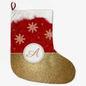 Faux Gold Red en White Monogram Grote Kerstsok (Voorkant)