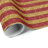 Faux Gold Red Glitter Stripes bedrukt Cadeaupapier (Rol Hoek)