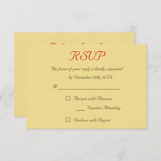 Faux Gold Red Green Holiday kerstbruiloft RSVP (Voorkant / Achterkant)