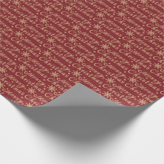 Faux Gold Red Merry kerstbrieftering Cadeaupapier (Hoek)