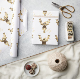 Faux Gold Reindeer Pattern Moderne White Kerstmis Cadeaupapier