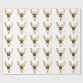 Faux Gold Reindeer Pattern Moderne White Kerstmis Cadeaupapier (Vlak)