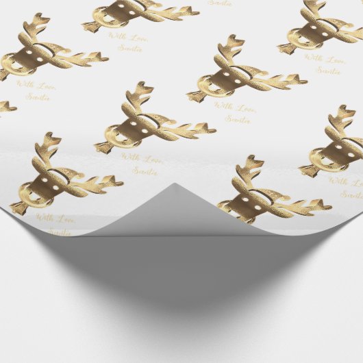Faux Gold Reindeer Pattern Moderne White Kerstmis Cadeaupapier (Hoek)