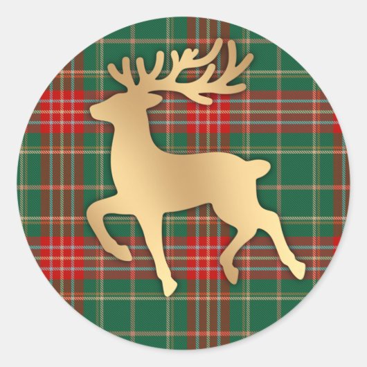 Faux Gold Reindeer Plaid Ronde Sticker (Voorkant)