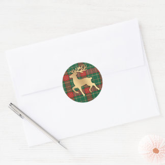 Faux Gold Reindeer Plaid Ronde Sticker