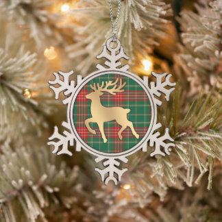 Faux Gold Reindeer Plaid Tin Sneeuwvlok Ornament