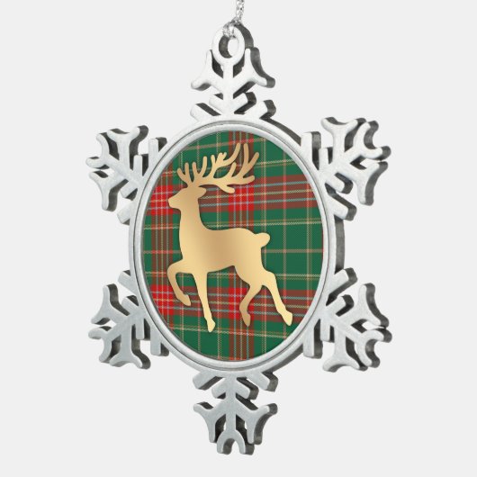 Faux Gold Reindeer Plaid Tin Sneeuwvlok Ornament (Rechts)