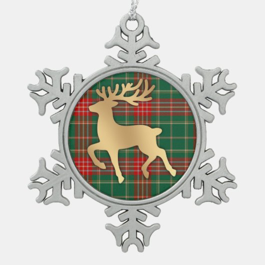 Faux Gold Reindeer Plaid Tin Sneeuwvlok Ornament (Voorkant)