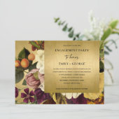 FAUX GOLD  RETRO BURGUNDY FLORAL VERLOVING KAART (Staand voorkant)