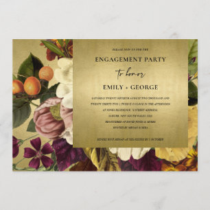 FAUX GOLD  RETRO BURGUNDY FLORAL VERLOVING KAART