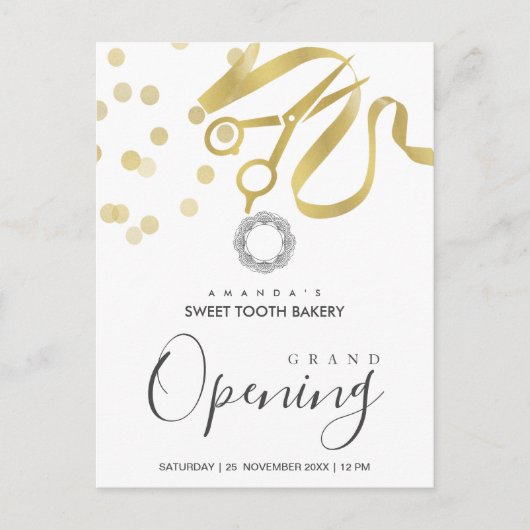 FAUX GOLD RIBBON CUTTING GRAND OPENING INVITATION BRIEFKAART (Voorkant)