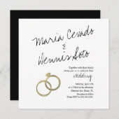 Faux Gold Ring Lettering Script Weddenschap Kaart (Voorkant / Achterkant)