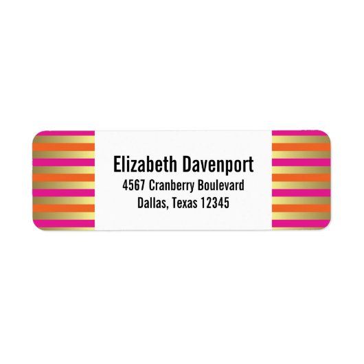 Faux Gold, roze en Oranje gestreept patroon Etiket (Voorkant)