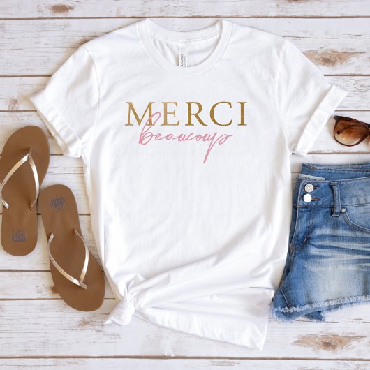 Faux Gold Roze Frans Merci Beaucoup T-shirt