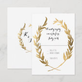 Faux Gold RSVP Laurel krans Olive Leaf Branch Kaartje (Voorkant / Achterkant)