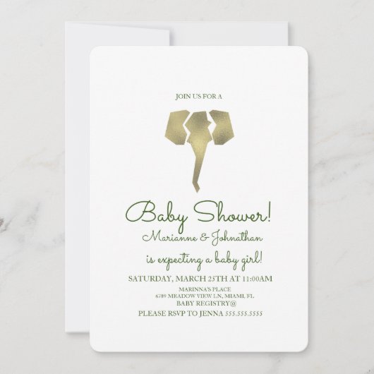 Faux Gold Safari Elephant Baby shower Kaart (Voorkant)