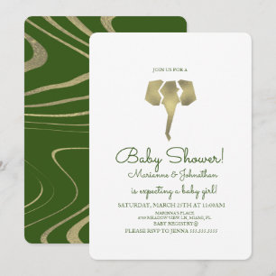 Faux Gold Safari Elephant Baby shower Kaart
