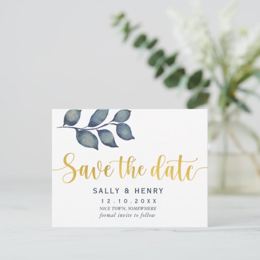 Faux gold save the date botanisch Briefkaart (Staand voorkant)