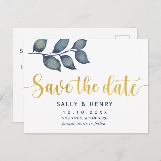Faux gold save the date botanisch Briefkaart (Voorkant / Achterkant)