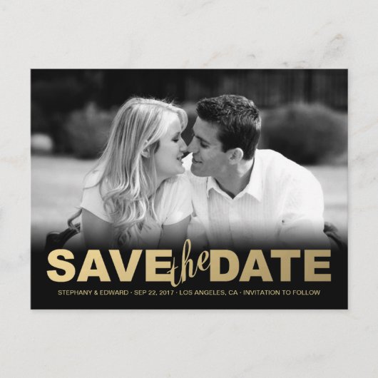 Faux Gold Save the Date Photo Briefkaart (Voorkant)