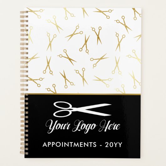 Faux Gold Schaar Logo Haar Stylist Afspraak Planner (Voorkant)