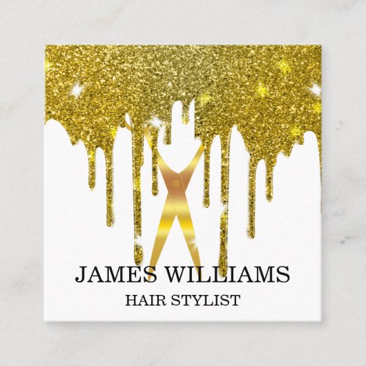Faux Gold Scissors Hair Stylist Drip Vierkante Visitekaartje (Voorkant)